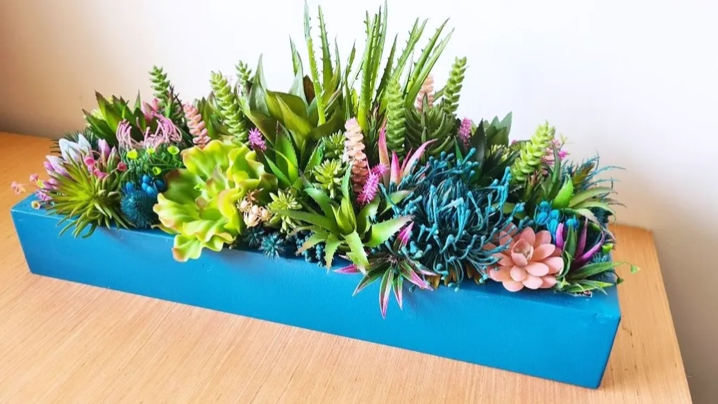 Artificial Succulent Arrangement in Blue Planter