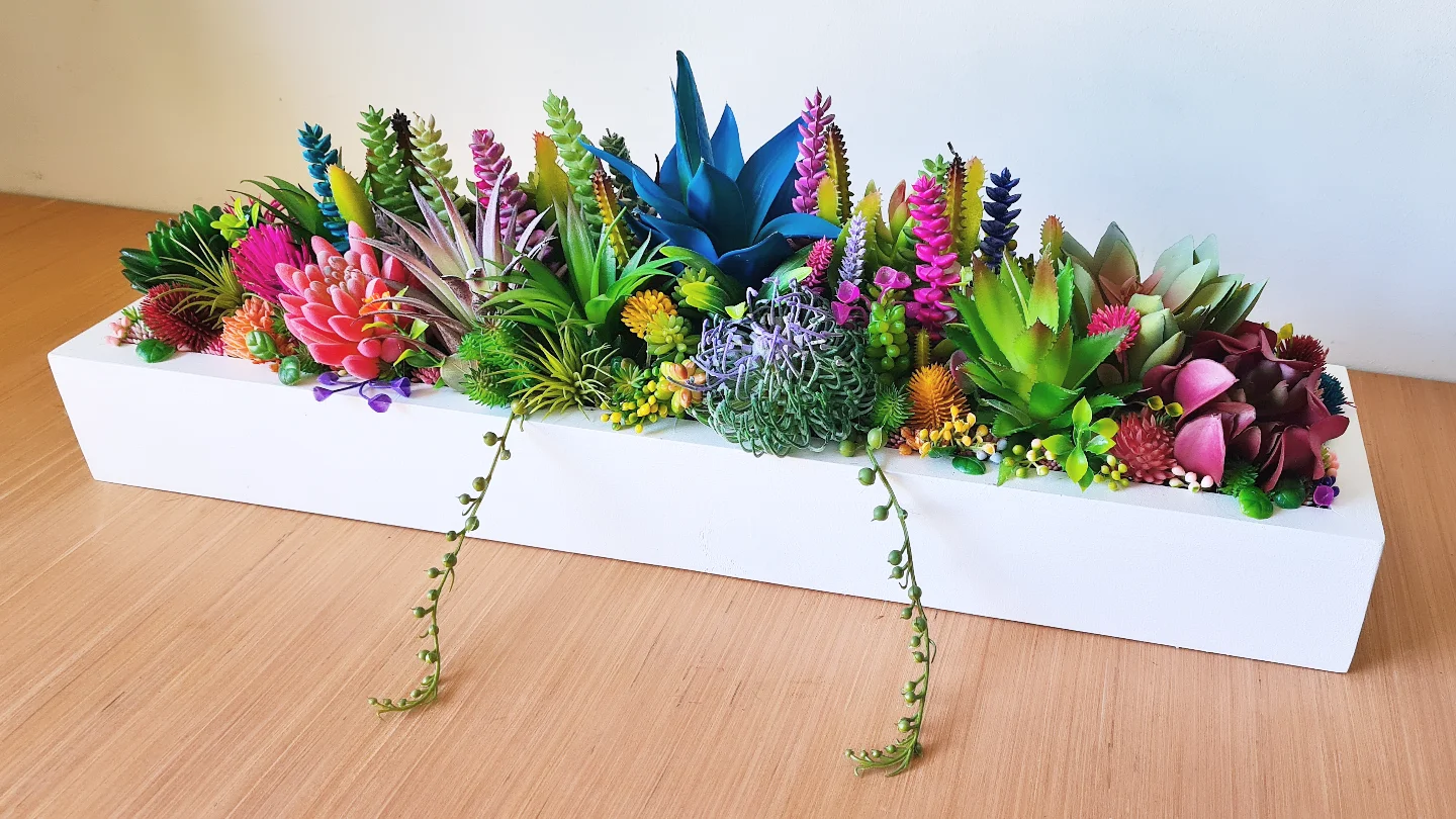 Faux Succulent Arrangement (tones of natural Green with Vibrant Rainbow accents)