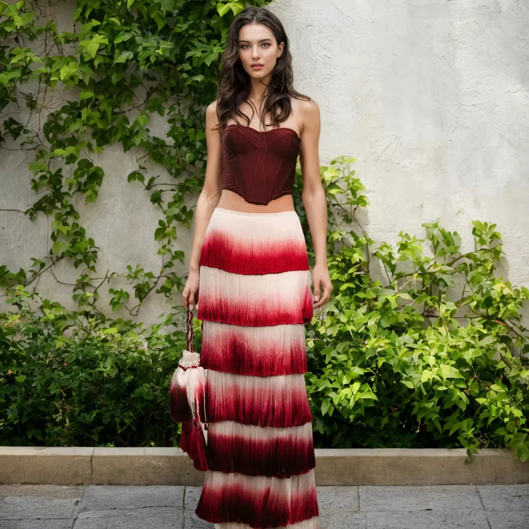 Boho Burgundy Corset Maxi Set