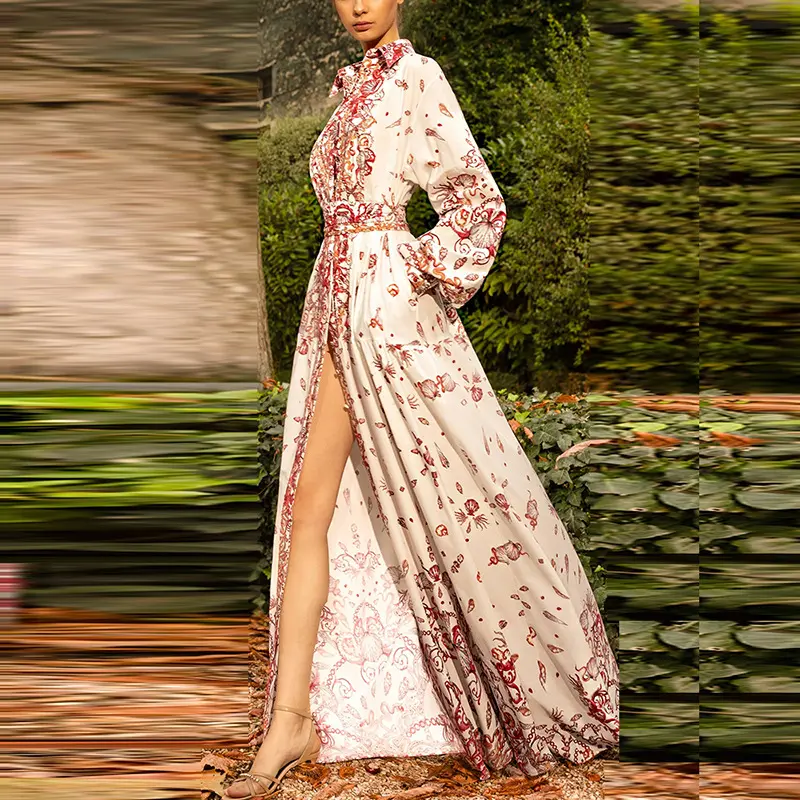 Floral Print High-Slit Maxi Dress