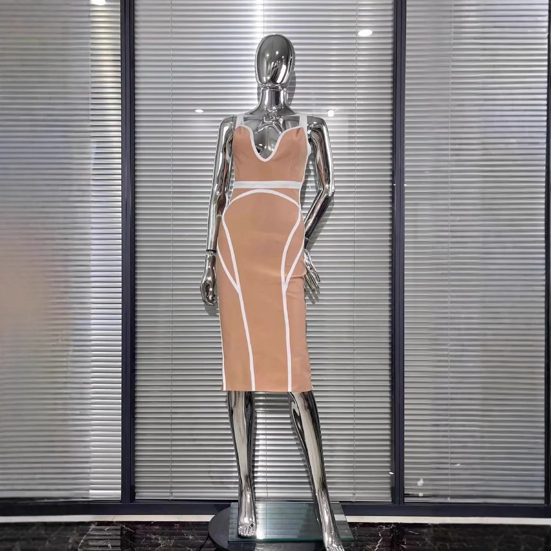 Beige Bodycon Midi Dress