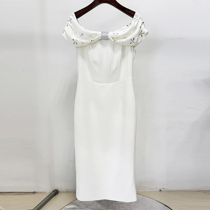 Embellished Off-Shoulder Midi Dress