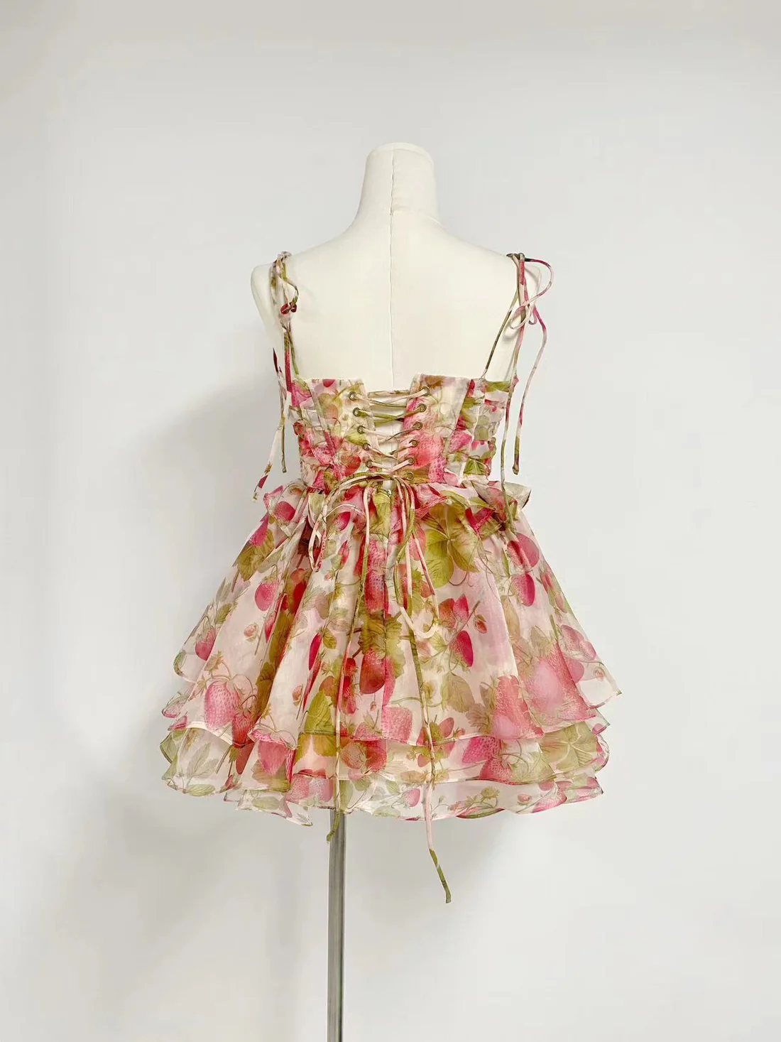 Lace-up Floral Print Mini Dress