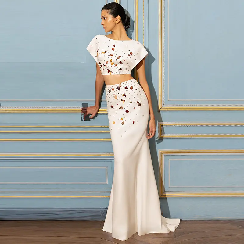 Embellished White Evening Gown