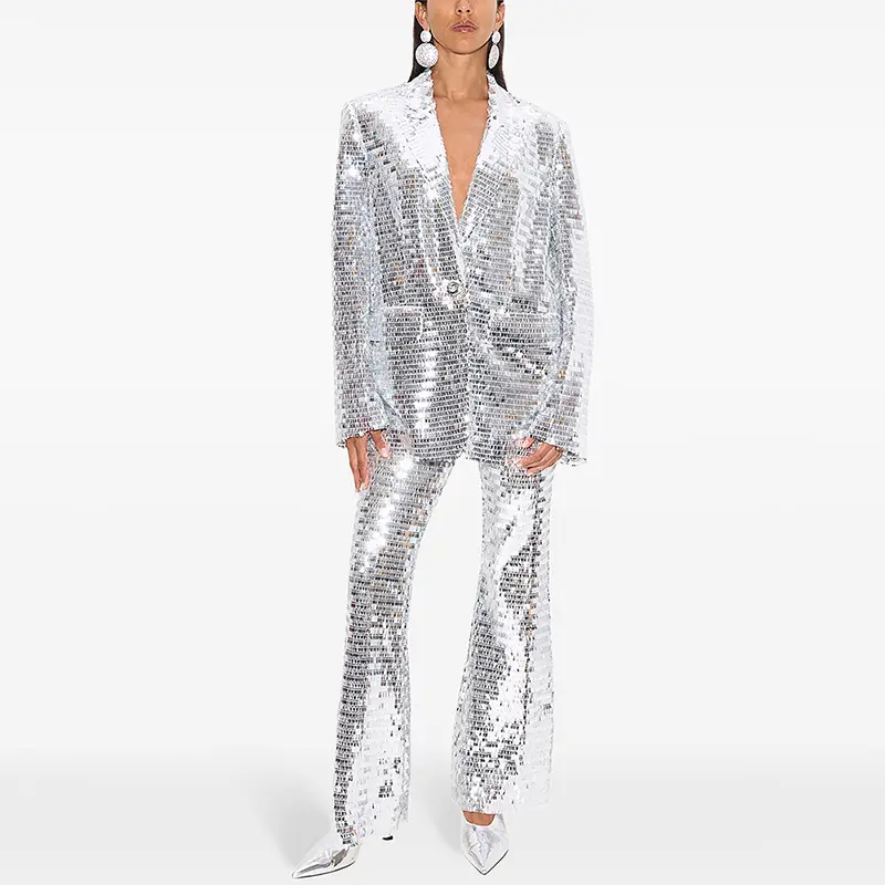 Sequin Silver Blazer & Pants Set