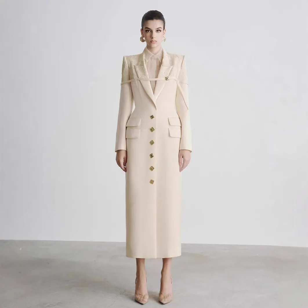 Elegant Double-Breasted Long Coat Dress