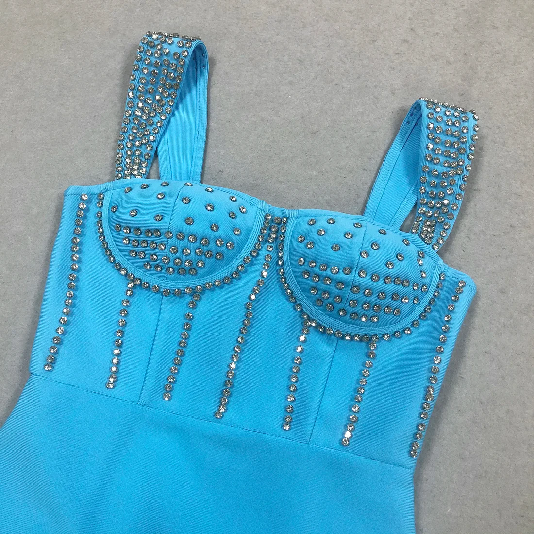 Blue Rhinestone Embellished Dress