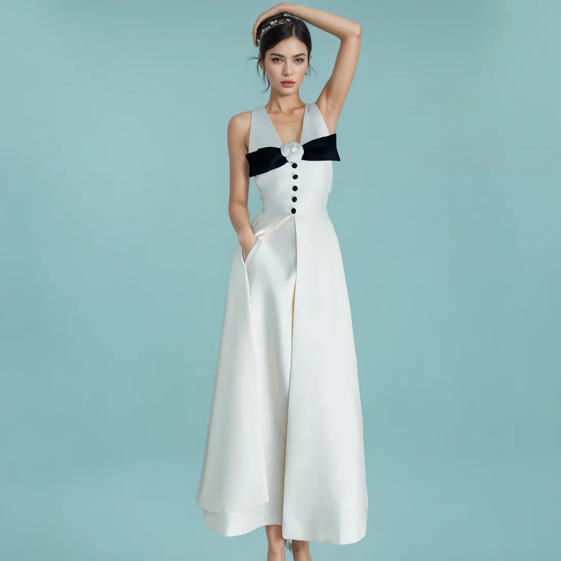 Elegant White Buttoned Dress