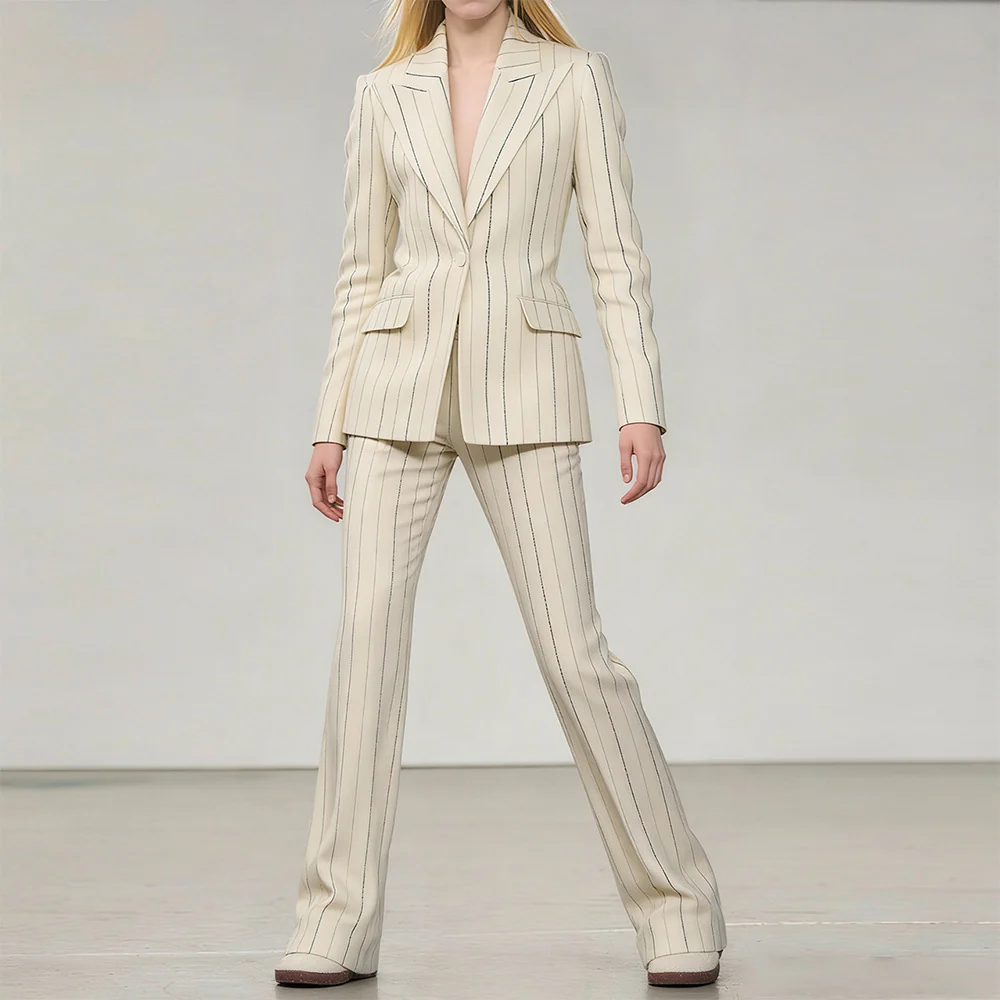 Cream Pinstripe Two-Piece Suit