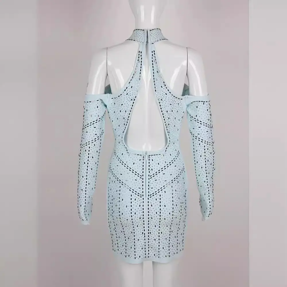 Crystal Embellished Cut-Out Mini Dress