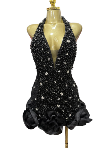 Black Pearl Embellished Mini Dress