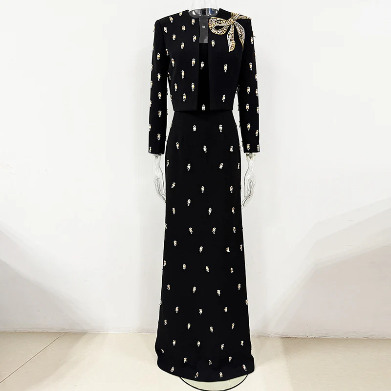 Embellished Black Evening Gown