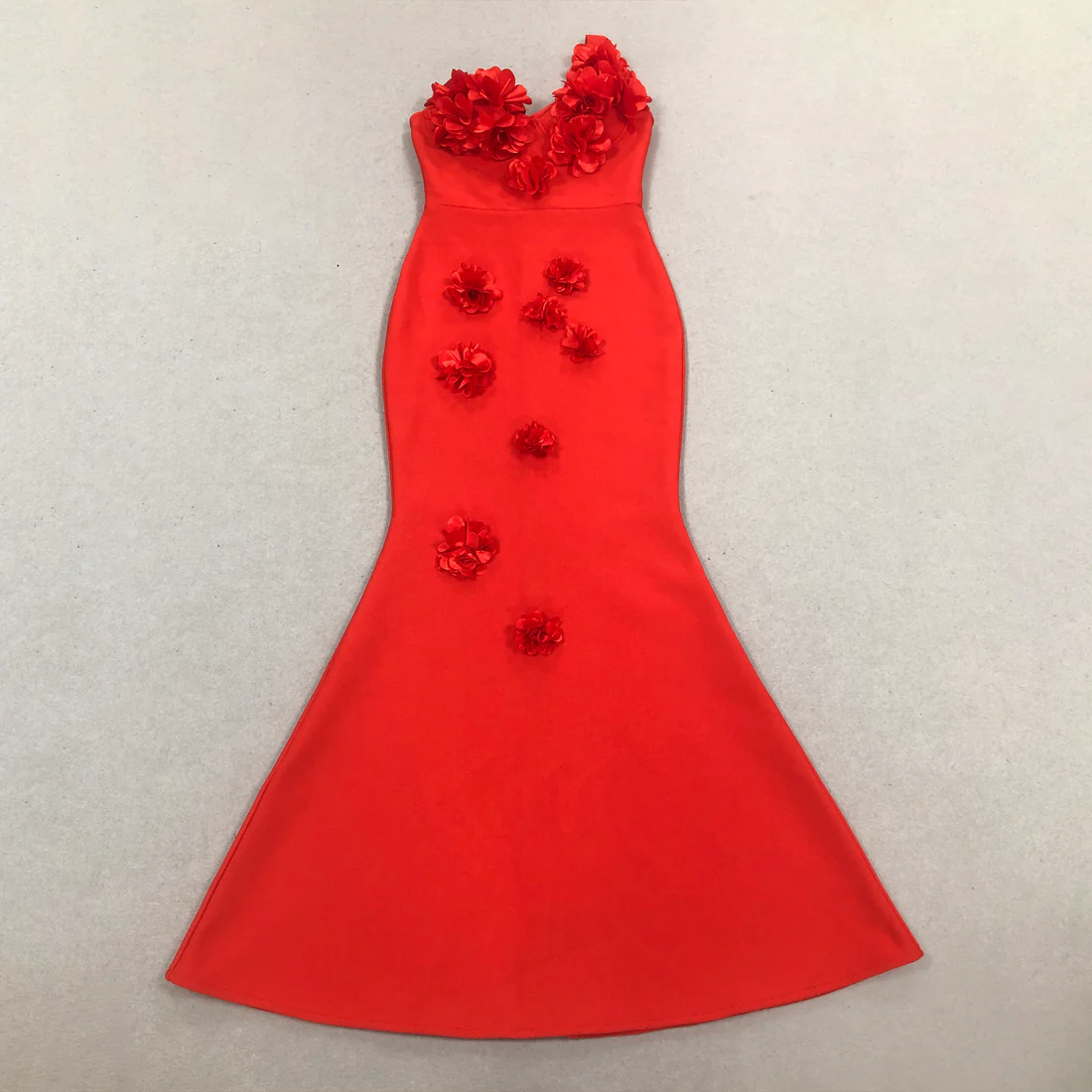 Elegant Red 3D Floral Gown