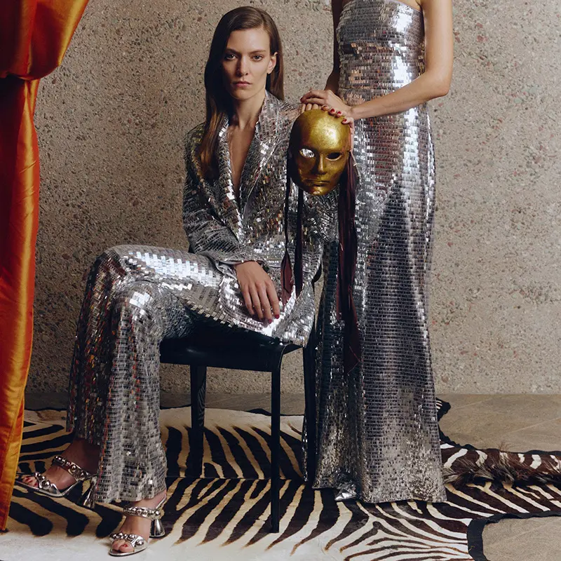 Sequin Silver Suit Set