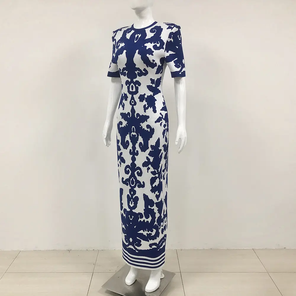 Navy & White Patterned Midi Dress