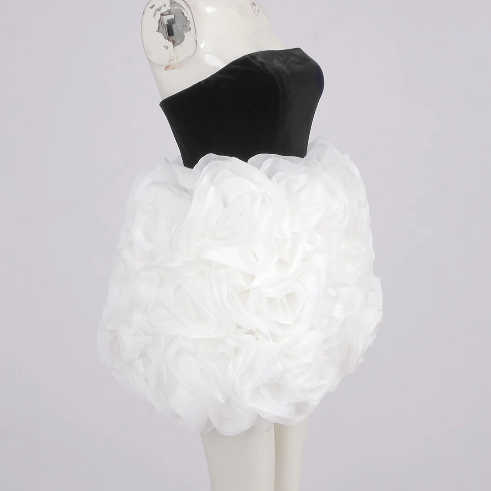 Black & White Strapless Ruffle Dress