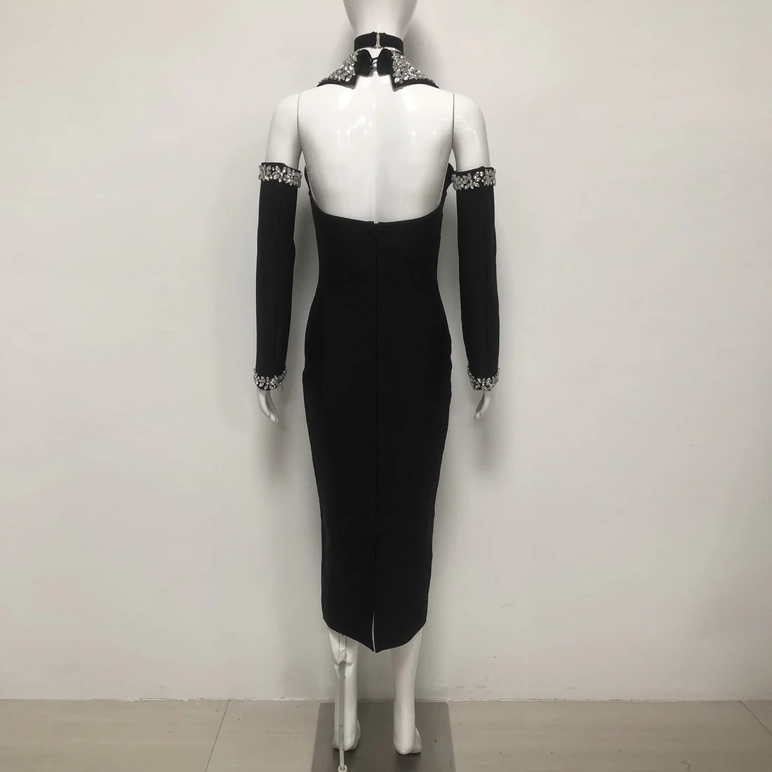 Black Sequin Embellished Evening Dress