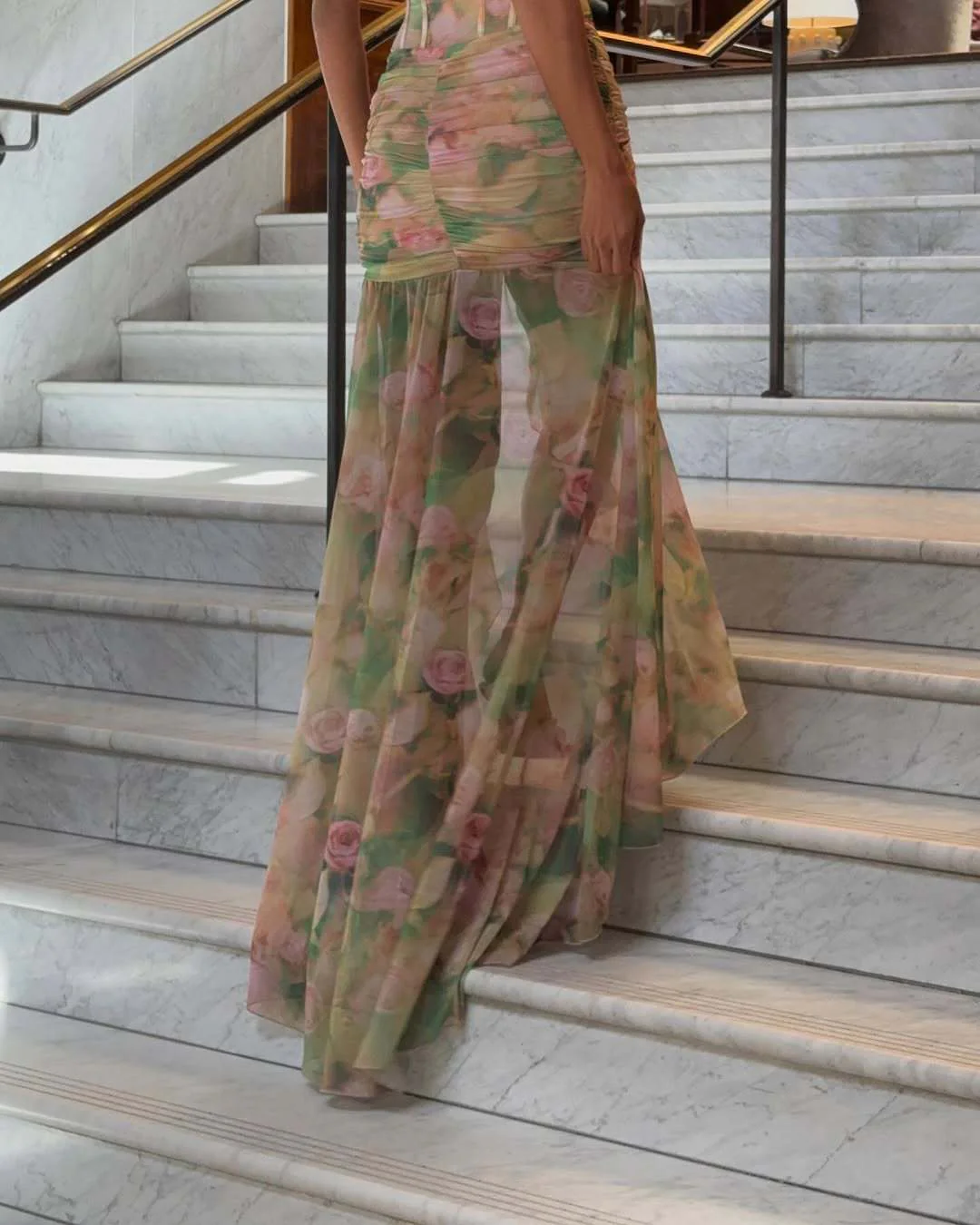 Sheer Floral Corset Maxi Dress
