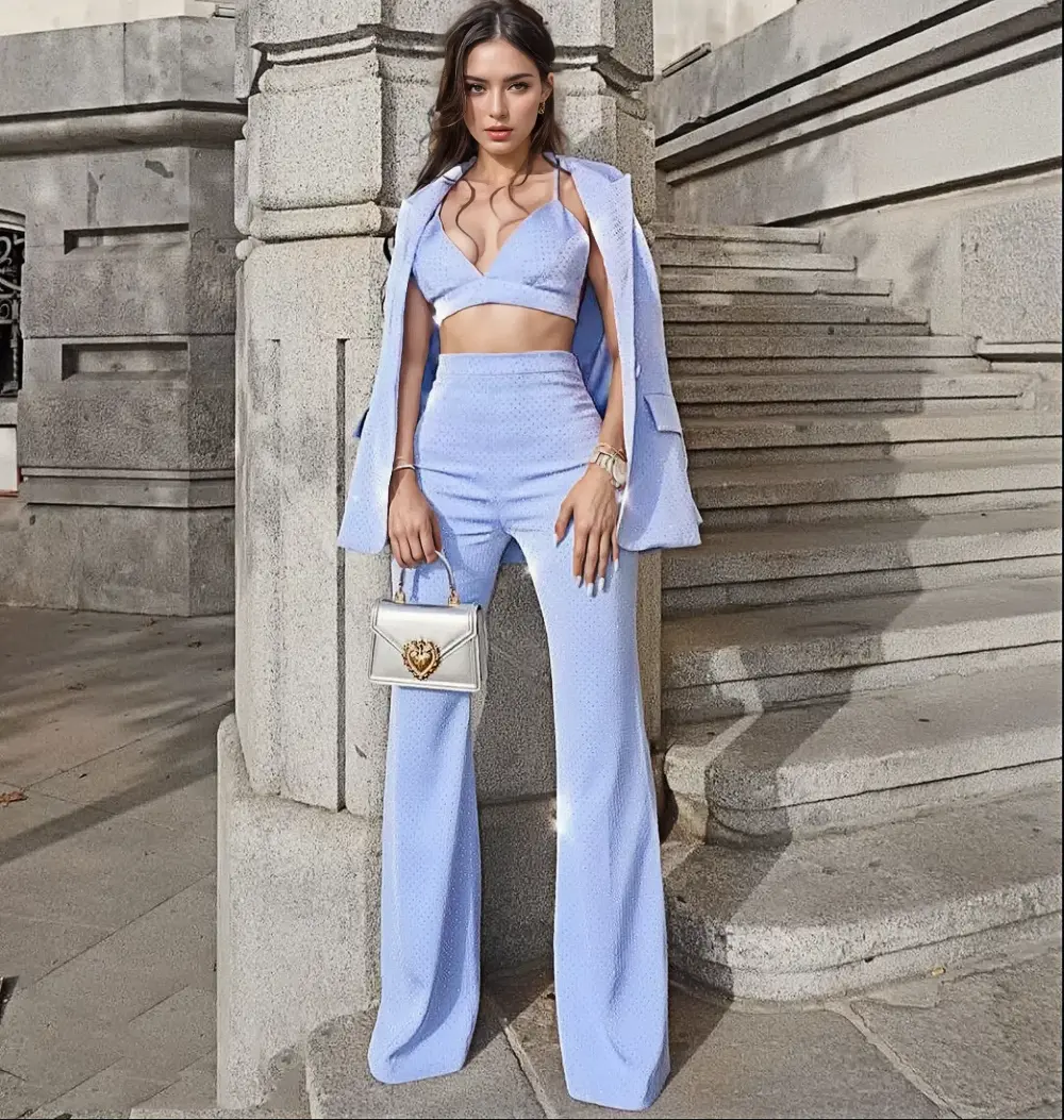 Stylish Powder Blue Three-Piece Outfit