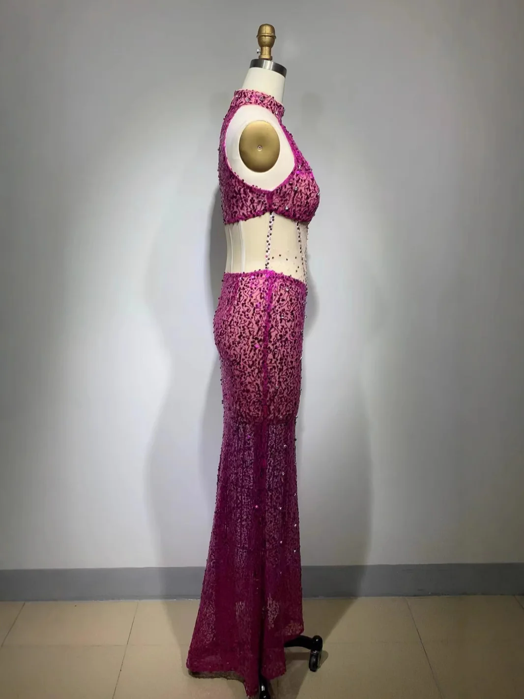 Sparkling Halter Cut-Out Evening Gown