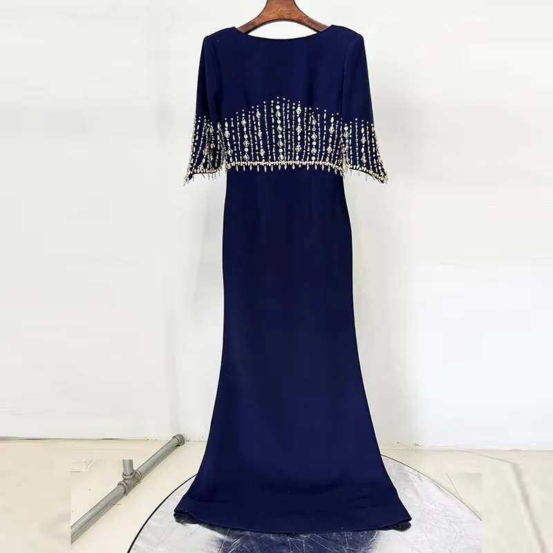 Embellished Navy Evening Gown