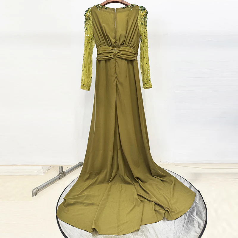 Embellished Olive Evening Gown