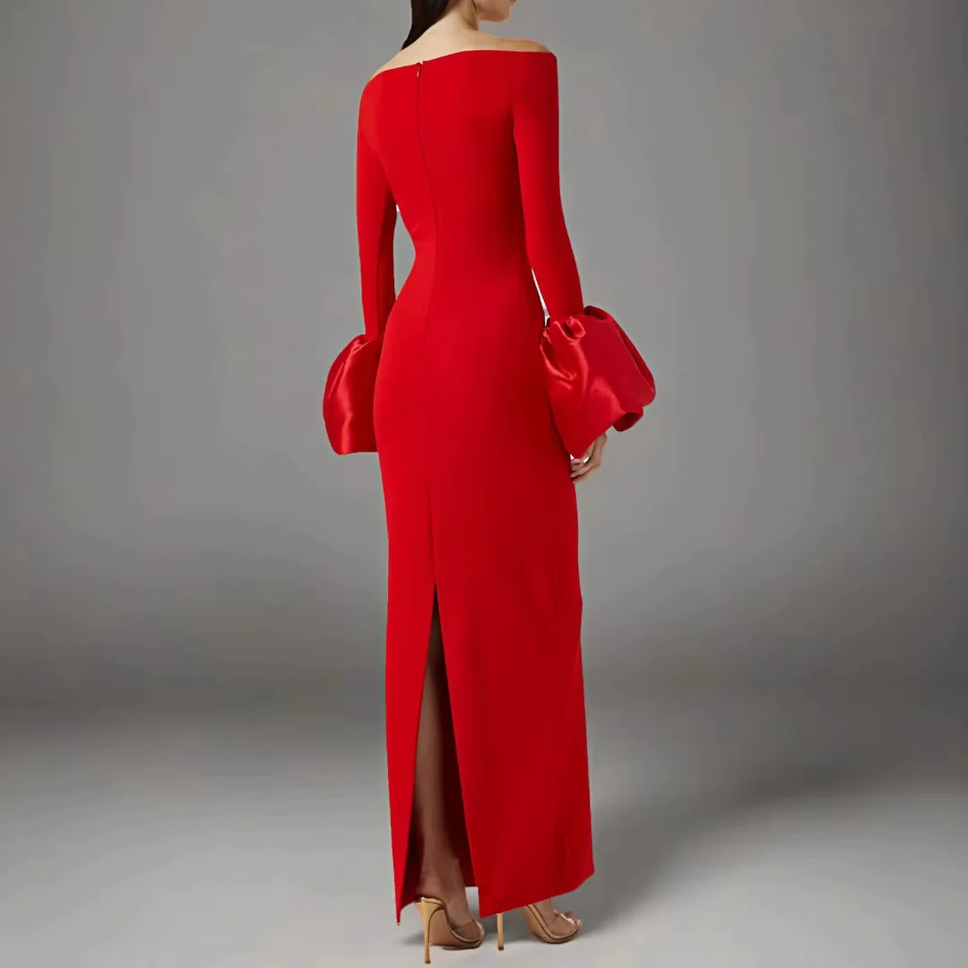 Off-Shoulder Red Black Evening Dress