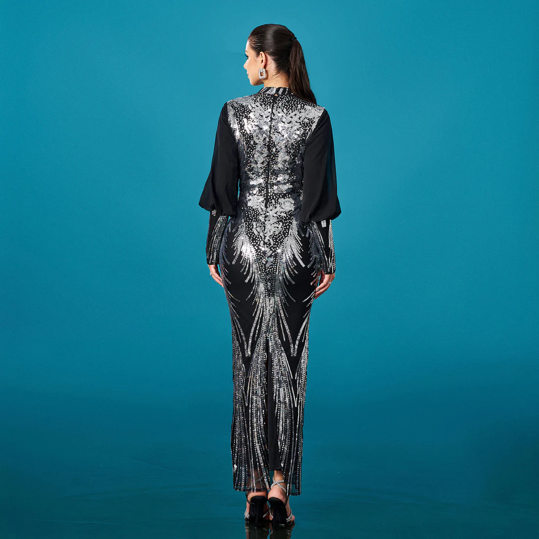 Black Sequined Evening Gown