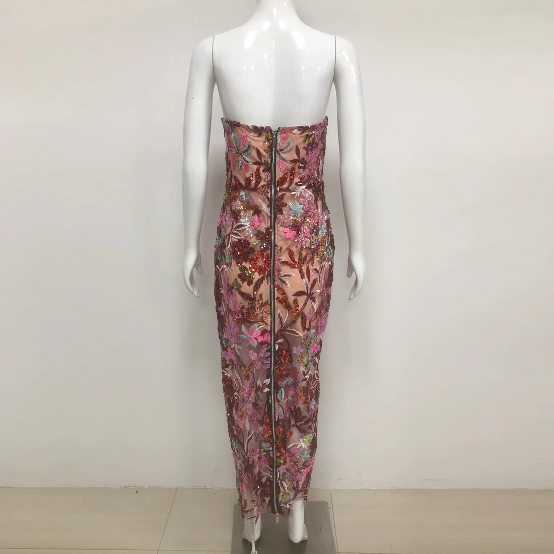 Strapless Floral Lace Evening Dress