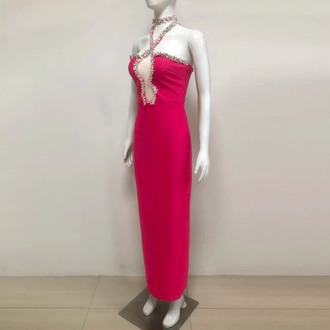 Crystal Embellished Hot Pink Cocktail Dress