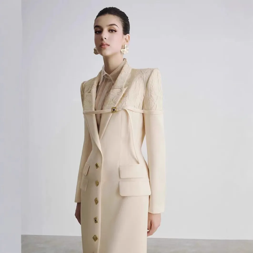 Elegant Double-Breasted Long Coat Dress