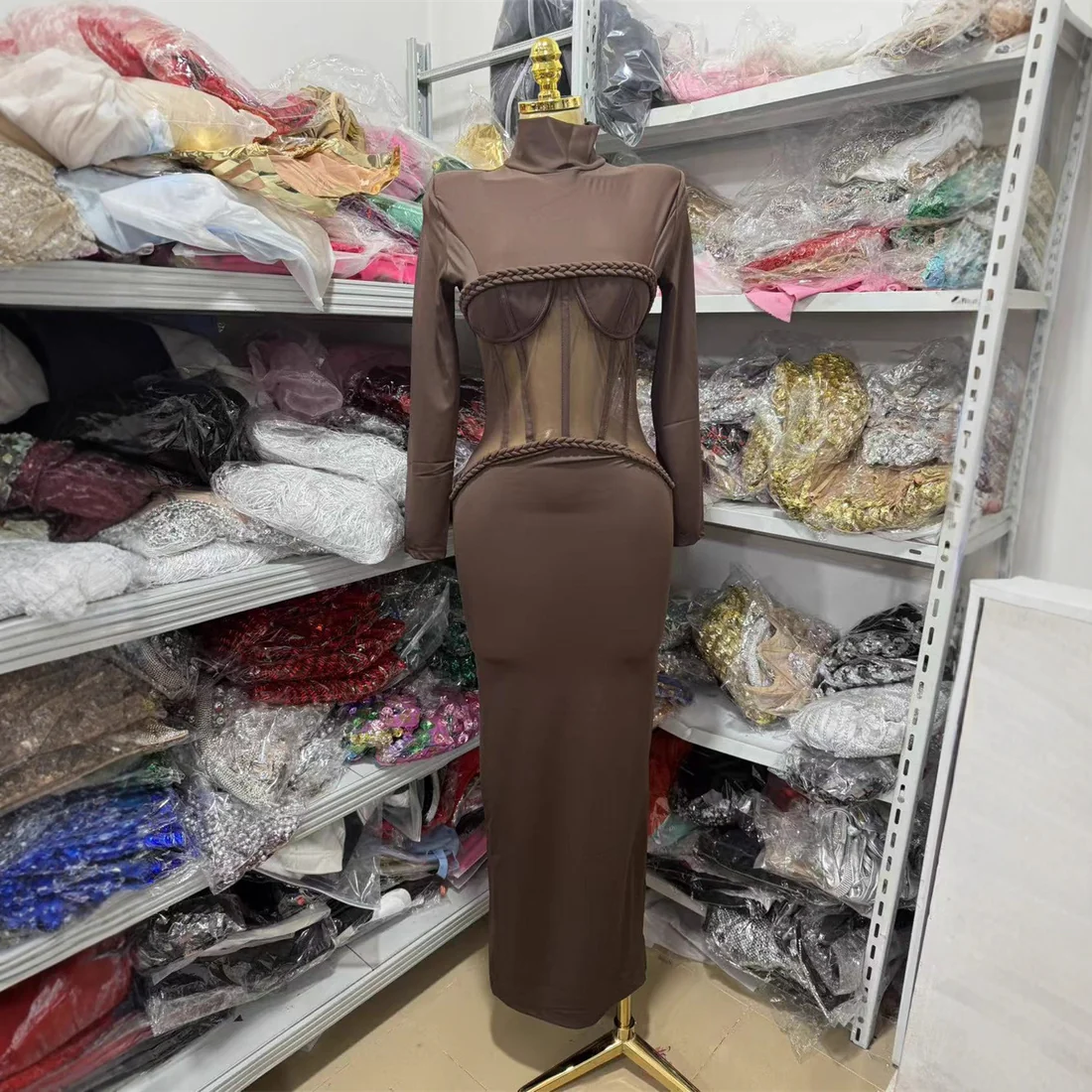 Elegant Mesh Panel Evening Gown