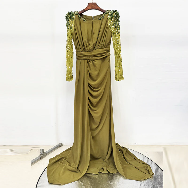 Embellished Olive Evening Gown