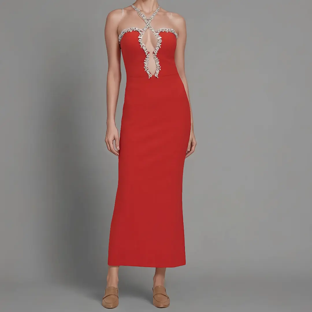 Embellished Red Evening Dress