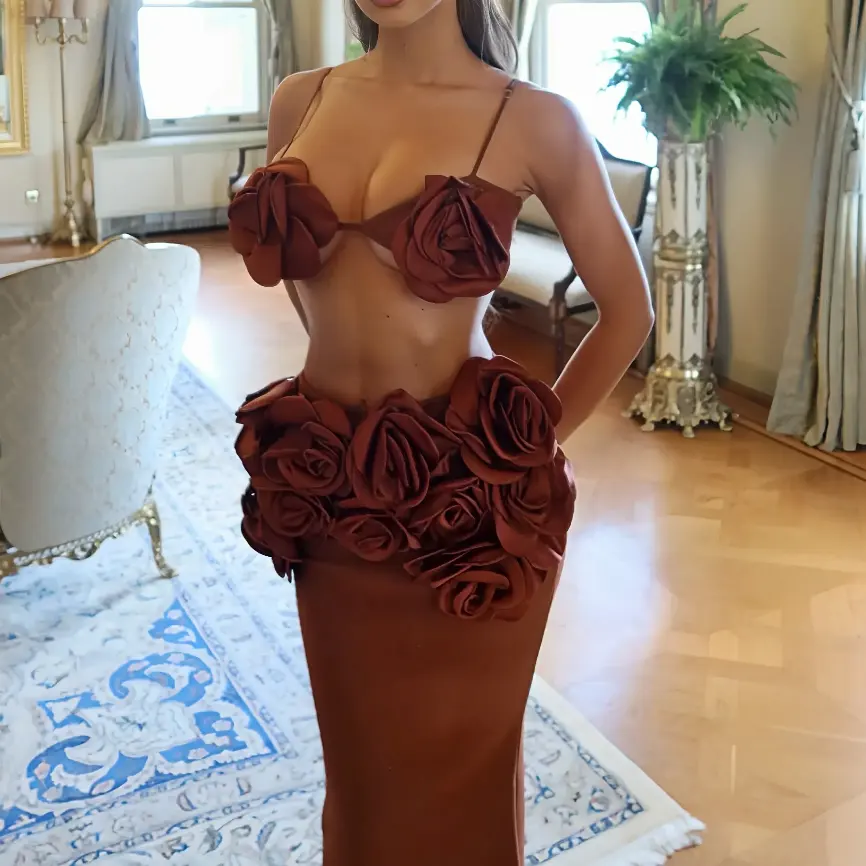 Rose Embellished Evening Gown