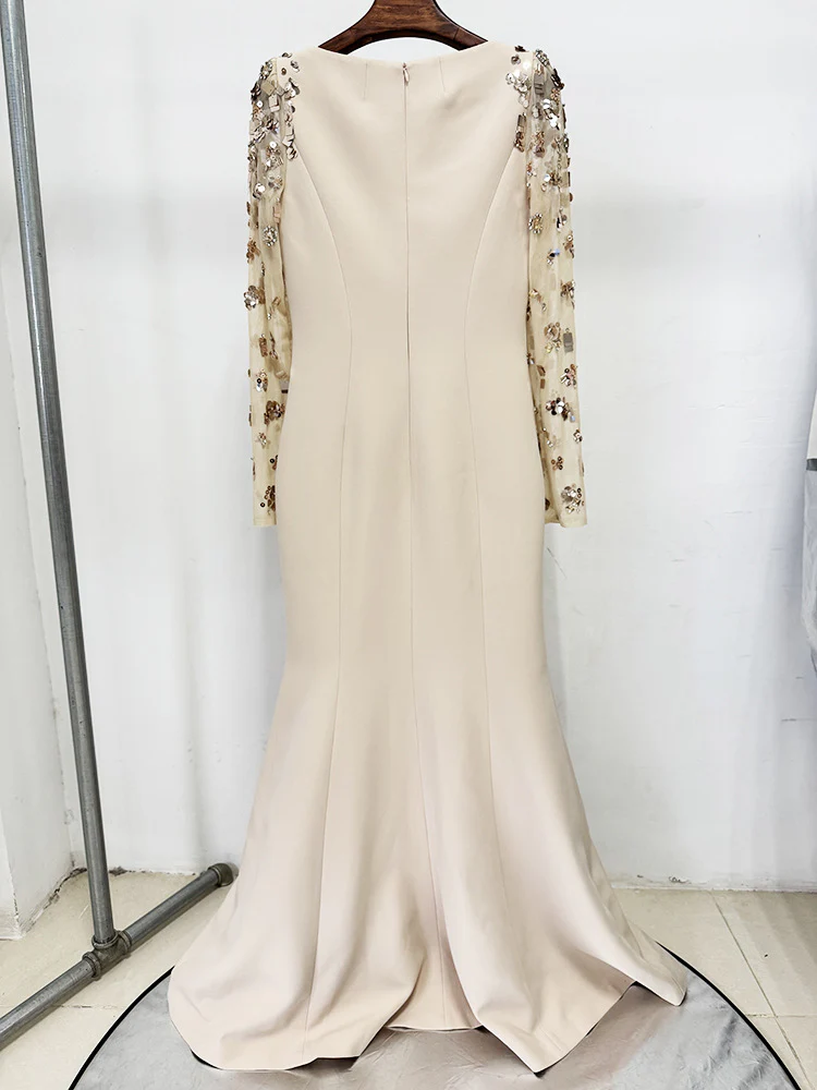 Embellished Long Sleeve Evening Gown