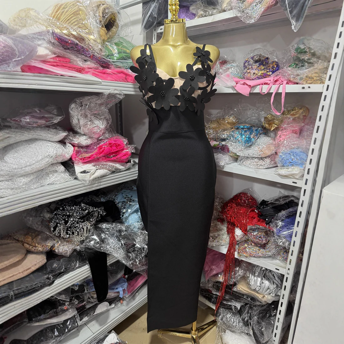 Elegant Black Floral Evening Dress