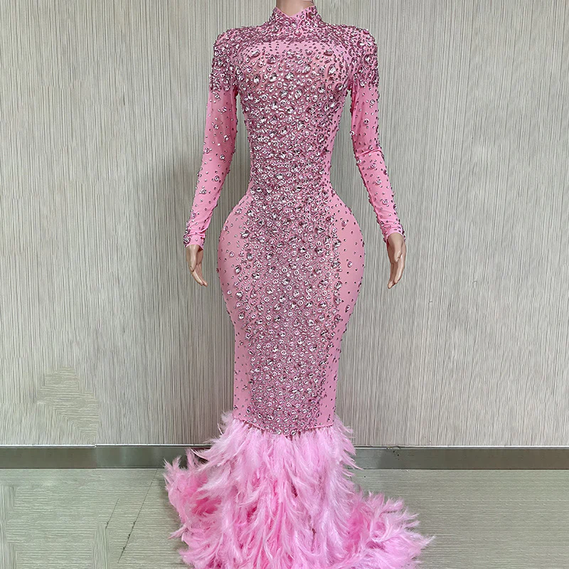 Pink Crystal Feather Gown