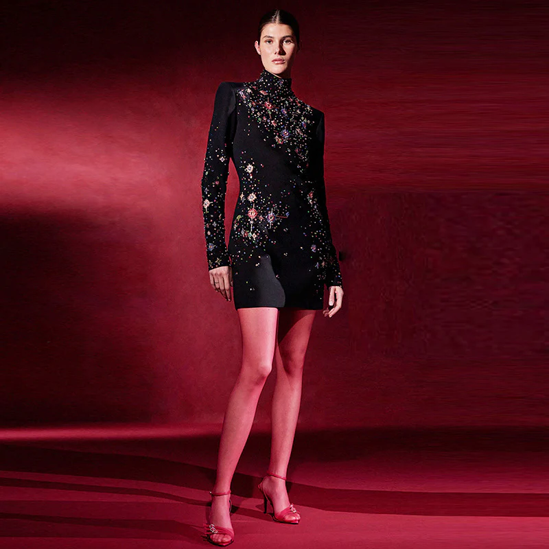 Black Sequin Embellished Mini Dress