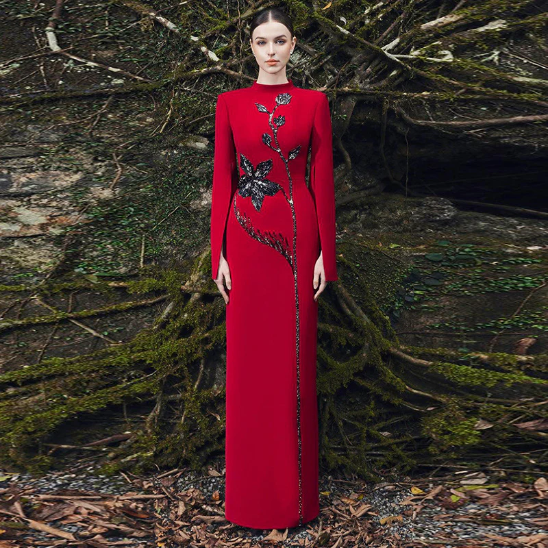 Elegant Red Floral Gown