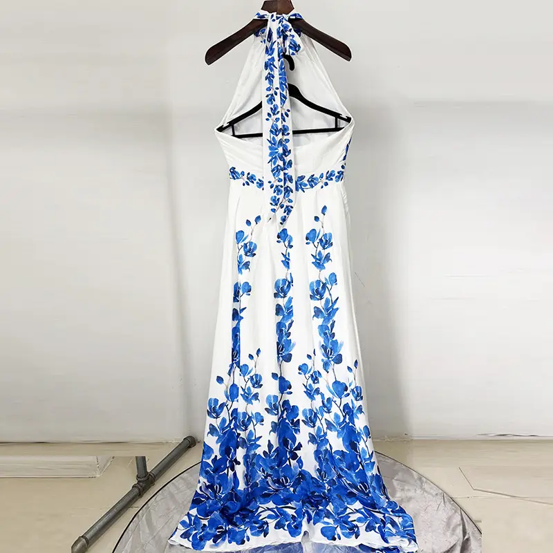 Blue Floral Halter Maxi Dress