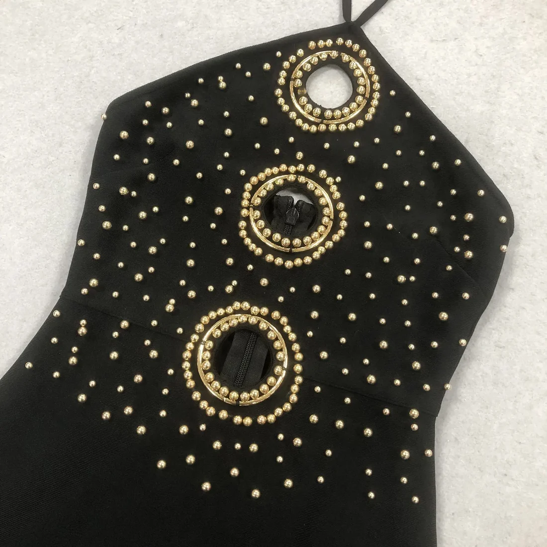 Embellished Black Halter Evening Gown