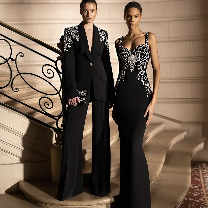 Elegant Black Beaded Evening Dress