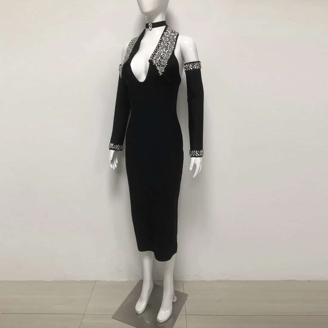 Black Sequin Embellished Evening Dress