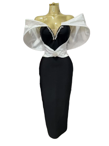 Elegant Black and White Evening Dress