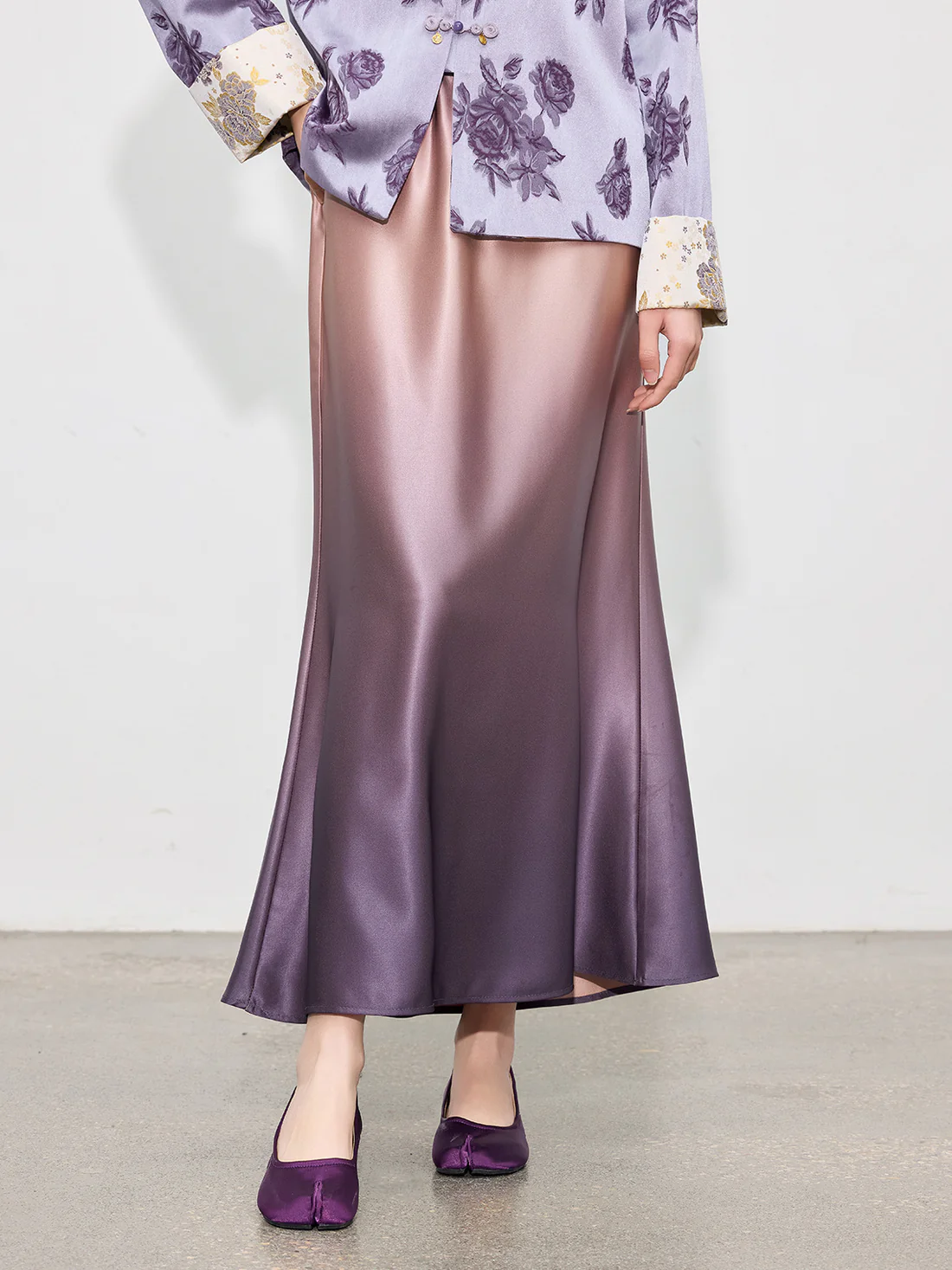 Ombre Satin Midi Skirt