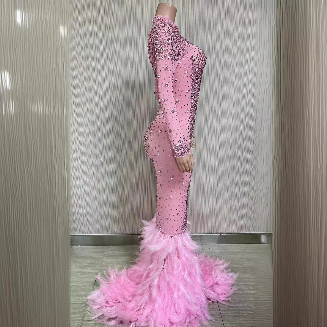 Pink Crystal Feather Gown