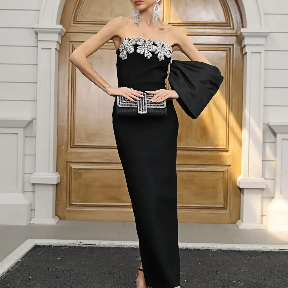 Embellished Black Evening Gown