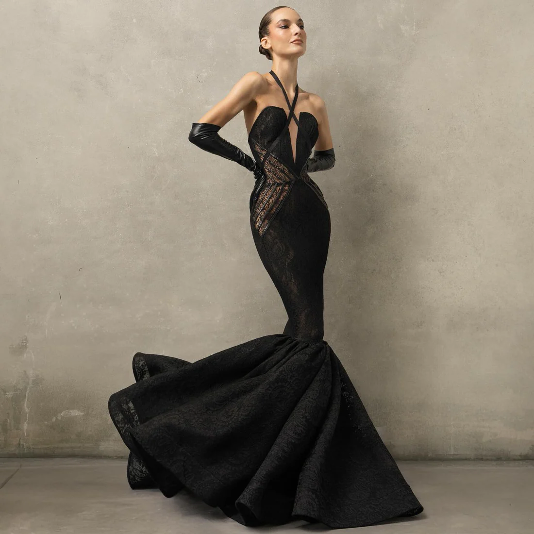 Black Lace Evening Gown