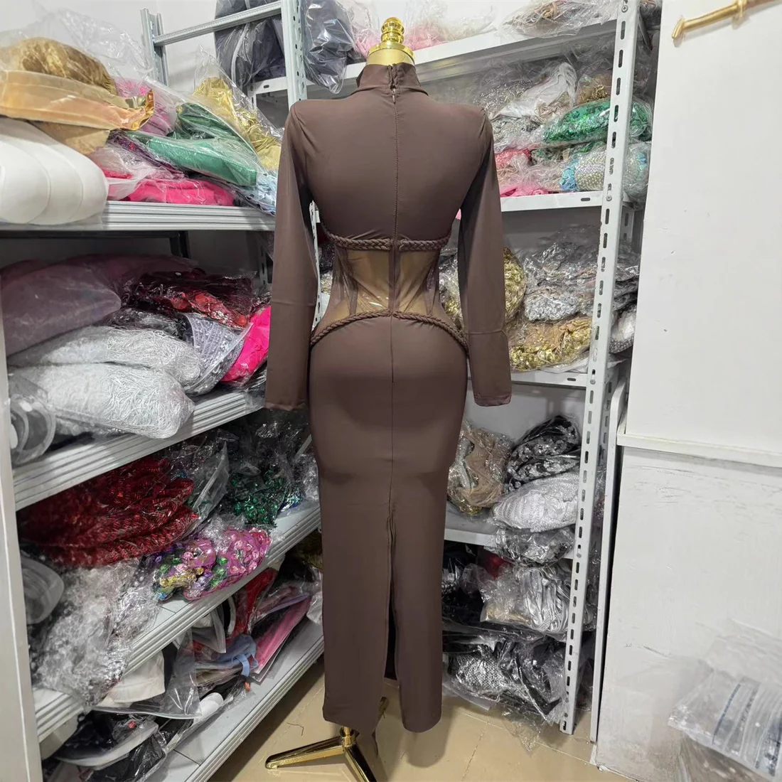 Elegant Mesh Panel Evening Gown